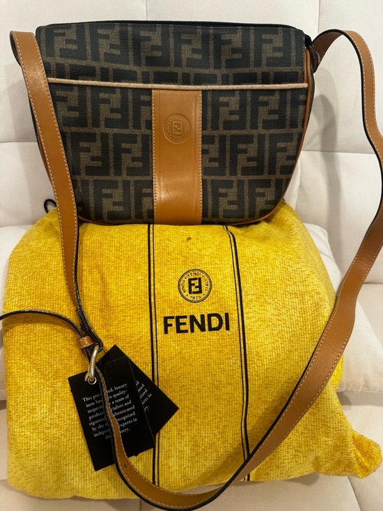 Fendi Handbags - Fendi Brown Zucca Monogram Canvas Shoulder Bag with Tan Leather Trim